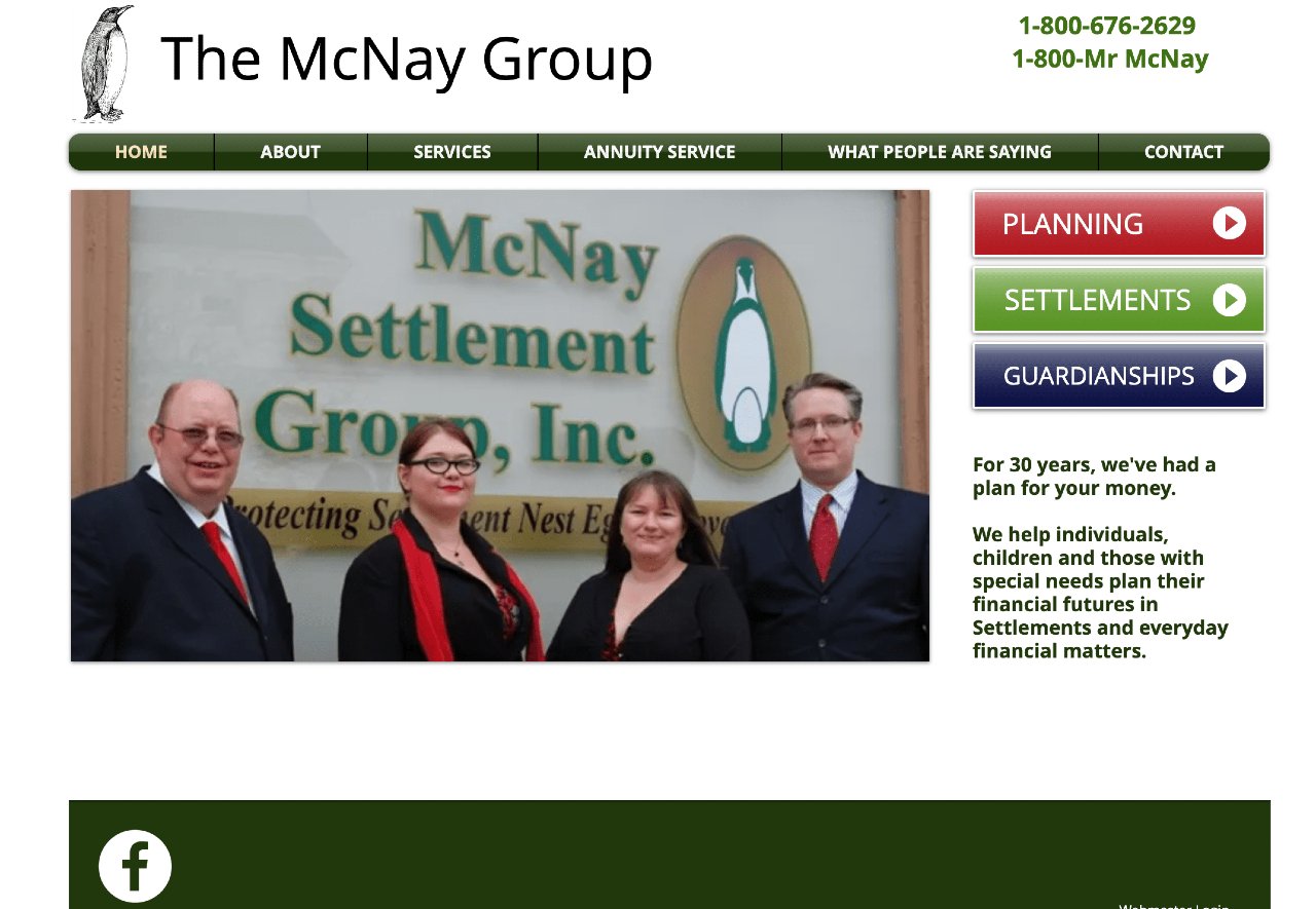 structured settlement company 14, McNay Group staff in front of company sign.
