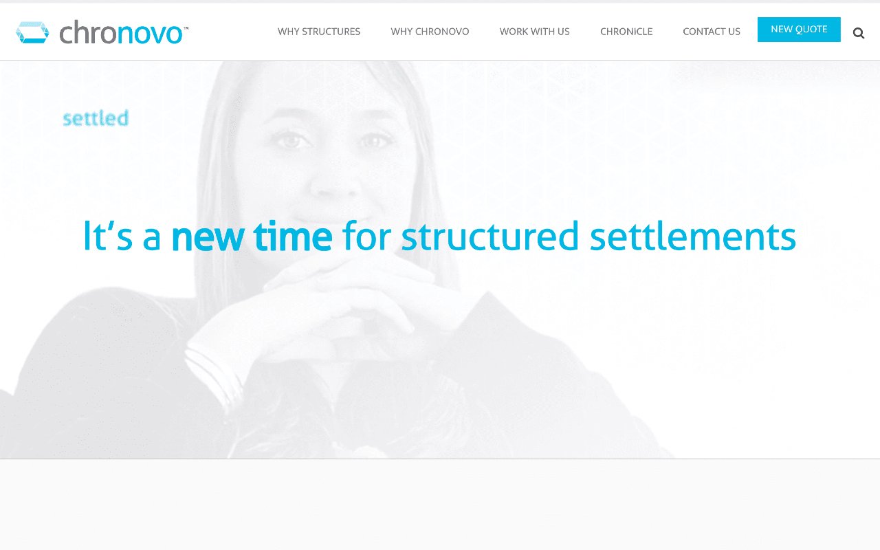 structured settlement company 3, Website menu and copy promoting Chronovo structured settlement services