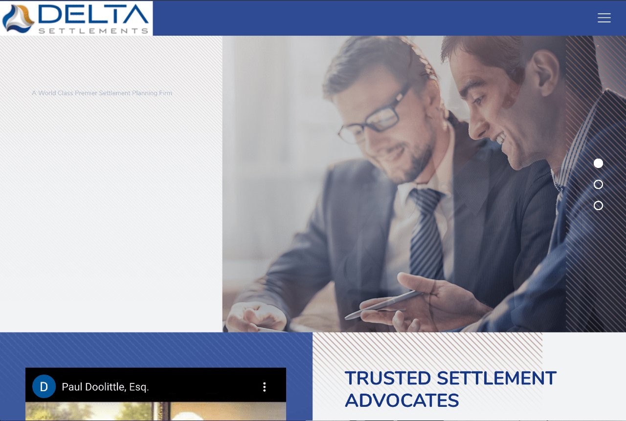 structured settlement company 9, Delta Settlements home page screenshot of two men reviewing paperwork