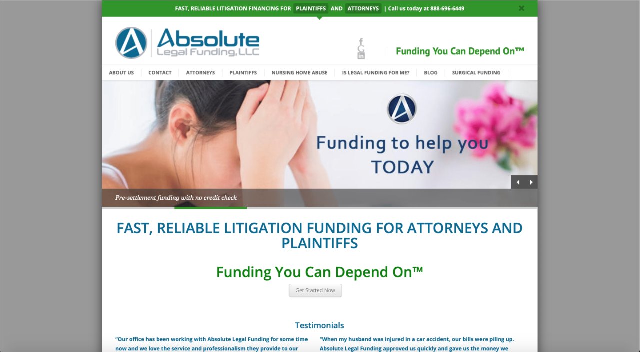 structured settlement loan company 1, Absolute Legal Funding website header