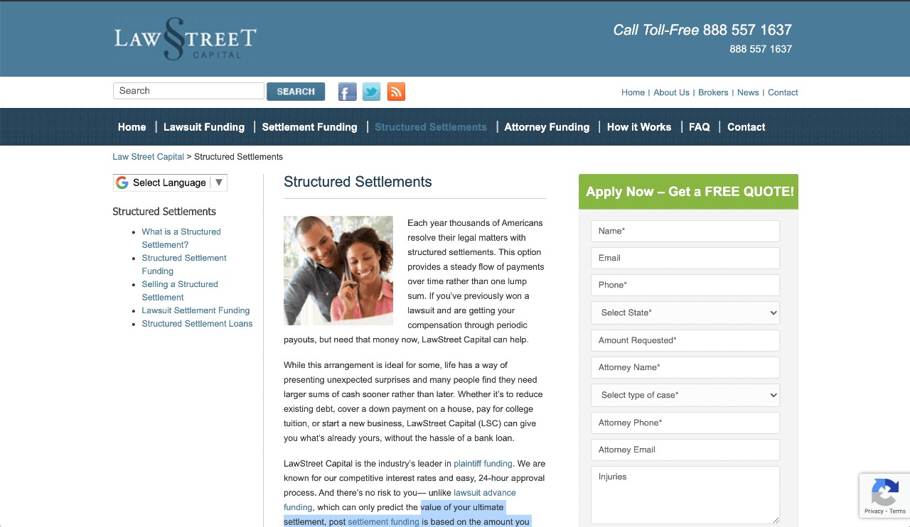 structured settlement loan company 14, Law Street Capital